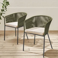 Pair of garden armchairs with rope and galvanised steel