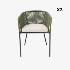 Pair of garden armchairs with rope and galvanised steel