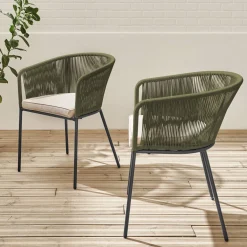 Pair of garden armchairs with rope and galvanised steel