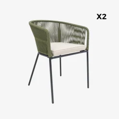 Pair of garden armchairs with rope and galvanised steel