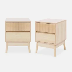 Pair of grooved bedside tables with wooden effect