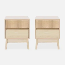 Pair of grooved bedside tables with wooden effect