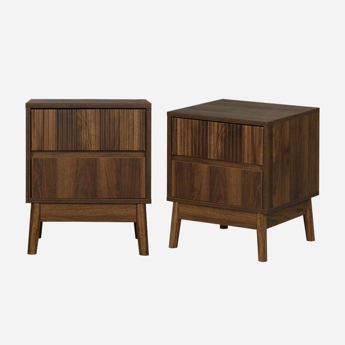 Pair of grooved bedside tables with wooden effect