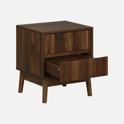 Pair of grooved bedside tables with wooden effect