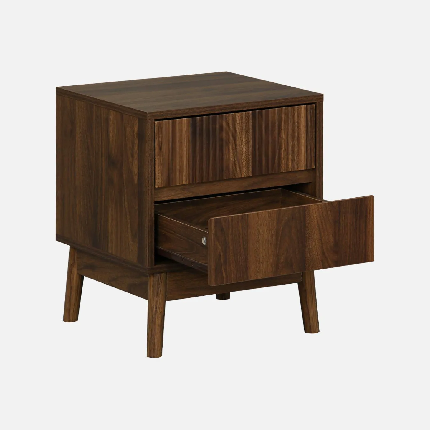 Pair of grooved bedside tables with wooden effect