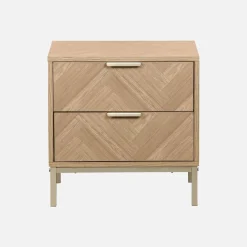 Pair of herringbone bedside tables with 2 drawers