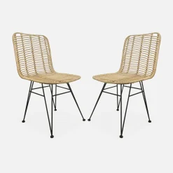 Pair of high-backed rattan dining chairs