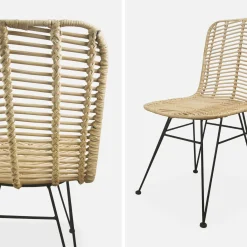 Pair of high-backed rattan dining chairs