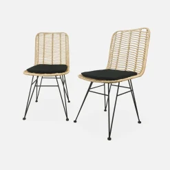 Pair of high-backed rattan dining chairs