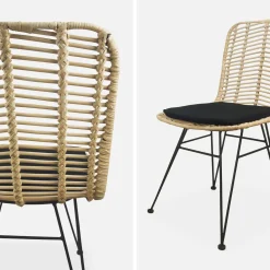 Pair of high-backed rattan dining chairs