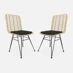 Pair of high-backed rattan dining chairs