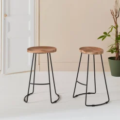 Pair of industrial metal and wooden bar stools
