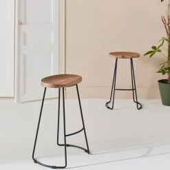 Pair of industrial metal and wooden bar stools