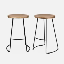 Pair of industrial metal and wooden bar stools