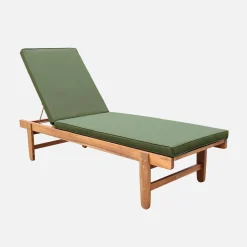 Pair of multi-position wooden sun loungers with wheels