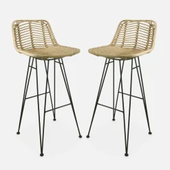 Pair of rattan bar stools 75cm