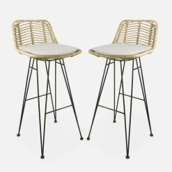 Pair of rattan bar stools 75cm