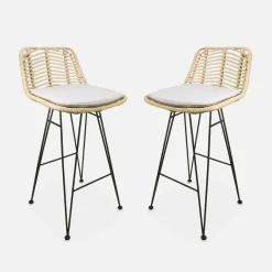 Pair of rattan bar stools 67cm