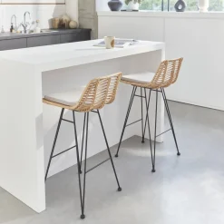 Pair of rattan bar stools 67cm