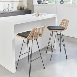 Pair of rattan bar stools 67cm