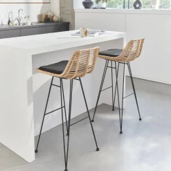 Pair of rattan bar stools 75cm