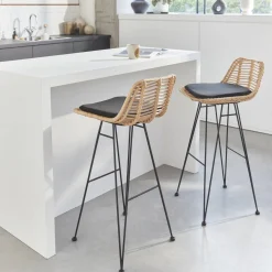 Pair of rattan bar stools 75cm