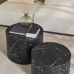 Pair of round marble-effect nesting coffee tables