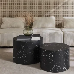 Pair of round marble-effect nesting coffee tables