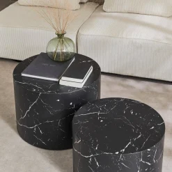 Pair of round marble-effect nesting coffee tables