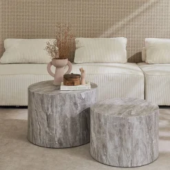 Pair of round marble-effect nesting coffee tables