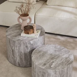 Pair of round marble-effect nesting coffee tables