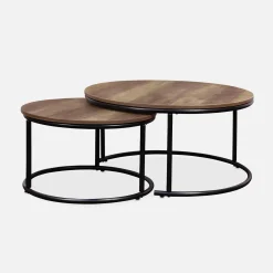 Pair of round nesting coffee tables in wood effect
