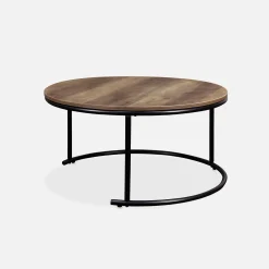 Pair of round nesting coffee tables in wood effect