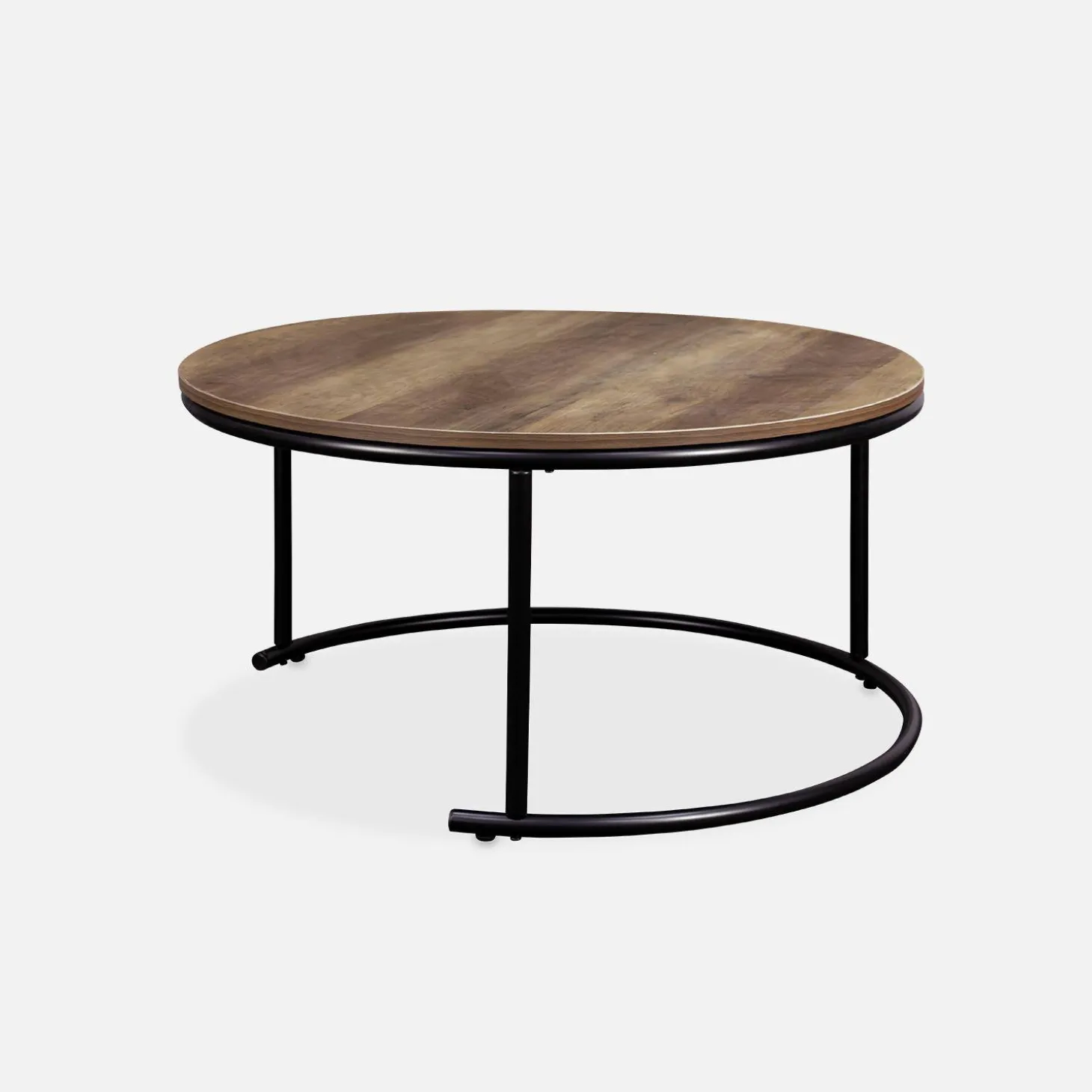 Pair of round nesting coffee tables in wood effect