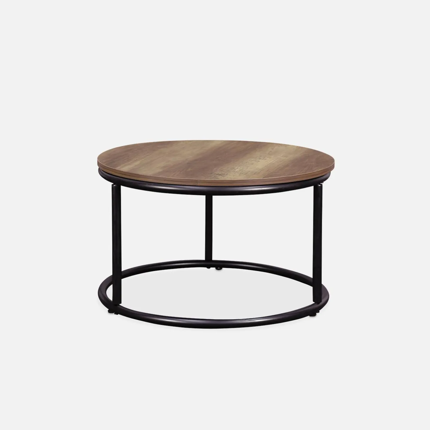 Pair of round nesting coffee tables in wood effect