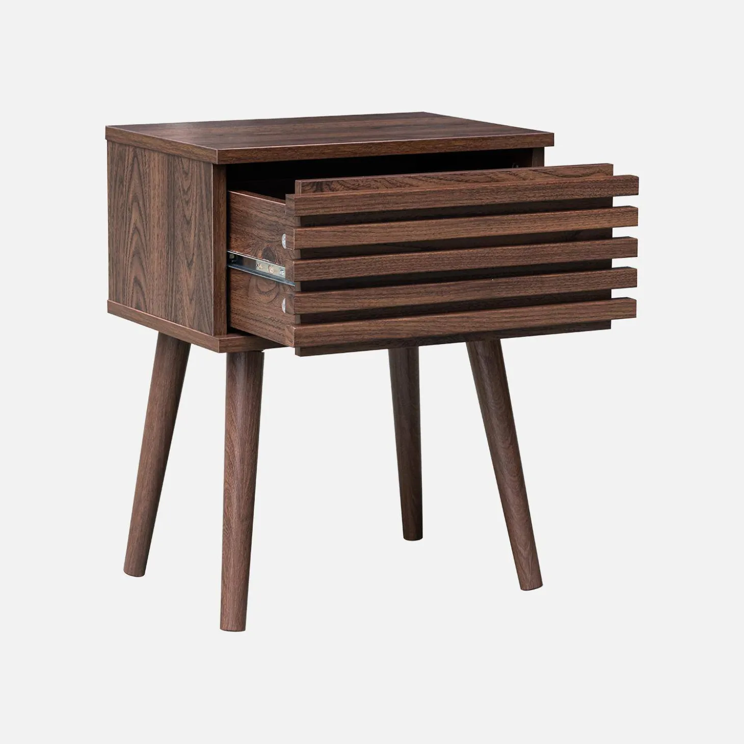 Pair of scandi-style bedside tables with grooved wood effect