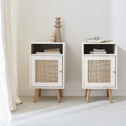 Pair of scandi-style bedside tables with cupboard