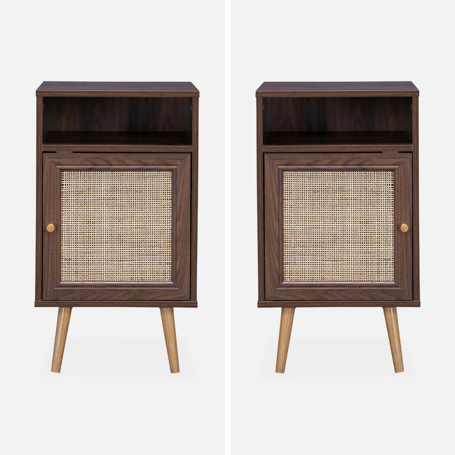 Pair of scandi-style bedside tables with cupboard