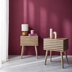 Pair of scandi-style bedside tables with grooved wood effect