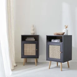 Pair of scandi-style bedside tables with cupboard