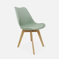 Pair of  Scandi-style dining chairs with wooden legs