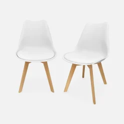 Pair of  Scandi-style dining chairs with wooden legs