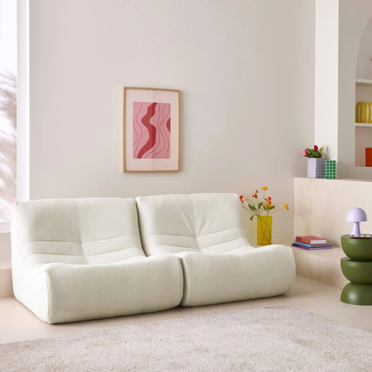 Pair of 1-seater armchairs in boucle fabric