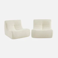 Pair of 1-seater armchairs in boucle fabric