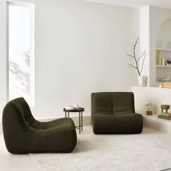 Pair of 1-seater armchairs in boucle fabric