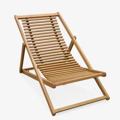 Pair of slatted wooden deck chairs