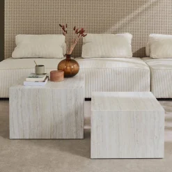 Pair of square coffee tables with marble effect