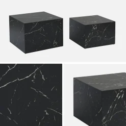 Pair of square coffee tables with marble effect