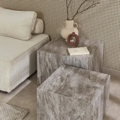 Pair of square coffee tables with marble effect