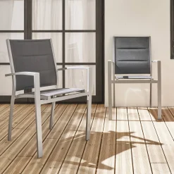 Pair of stackable aluminium garden armchairs